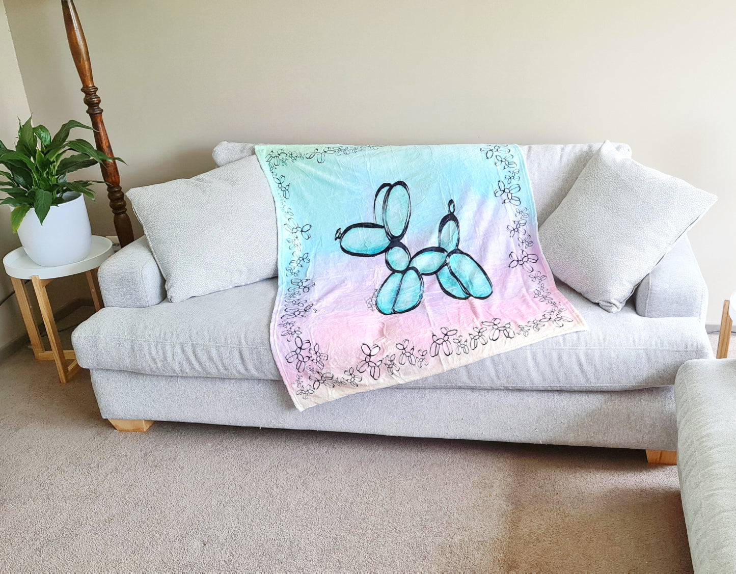 Pastel micro fleece balloon dog blanket