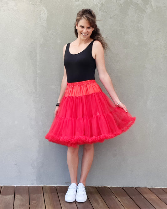 Red Rockabilly Petticoat for Balloon Twisting, Clowning, Face painting and Dancing