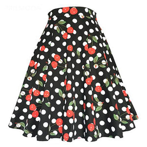 Cherries on Black and white Polka Dots - Juliette Swing Skirt