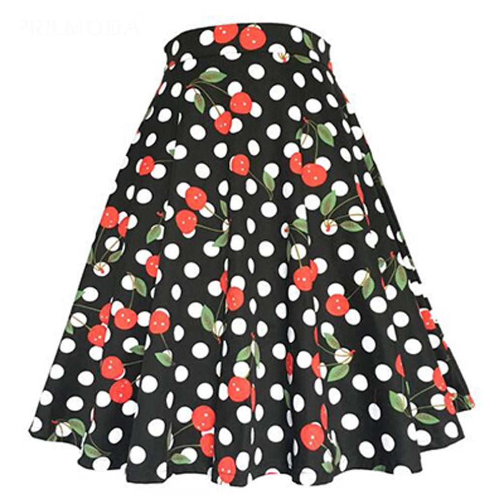 Cherries on Black and white Polka Dots - Juliette Swing Skirt