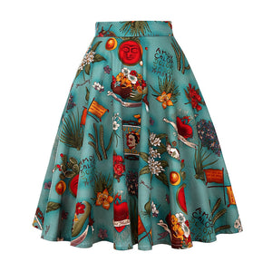 Frida Kahlo Teal - Juliette Swing Skirt