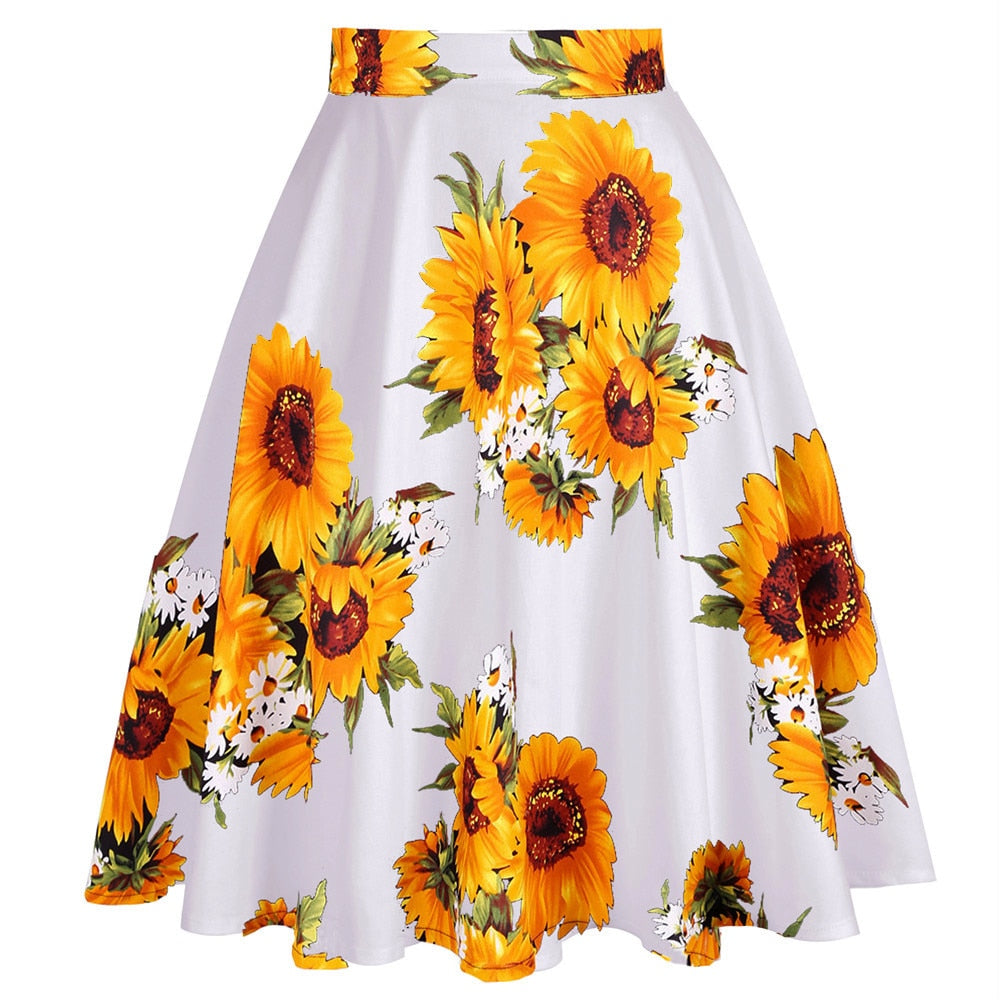 Sunflowers on White - Juliette Swing Skirt