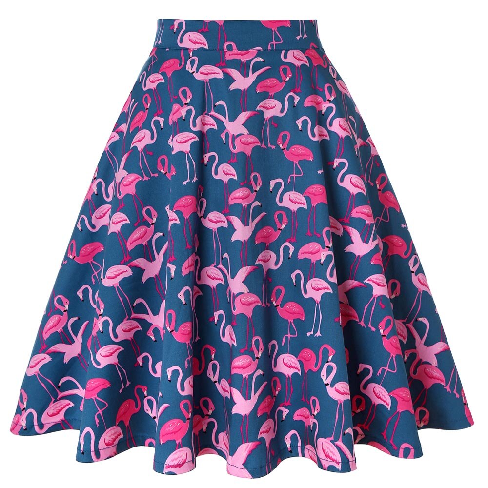 Flamingos on Blue - Juliette Swing Skirt