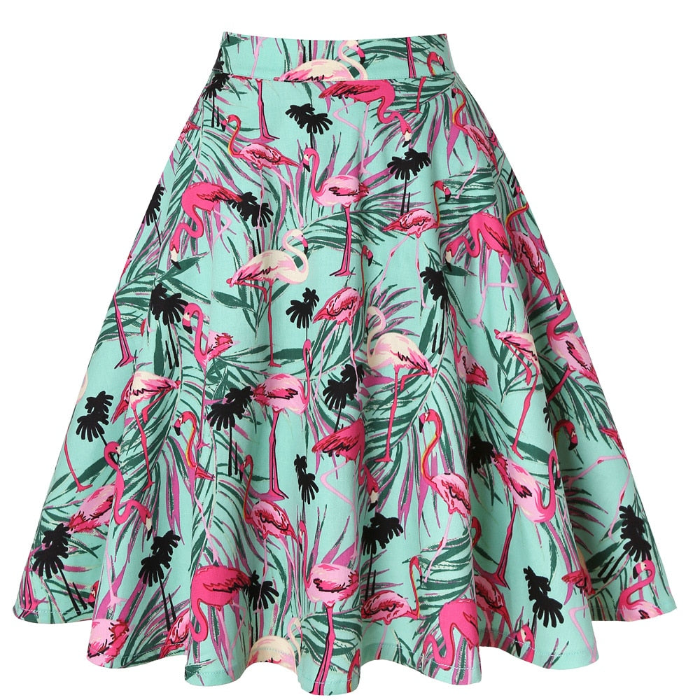 Flamingos on Mint - Juliette Swing Skirt