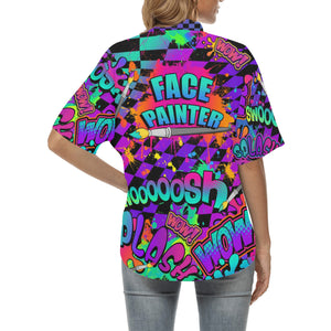 Face painter shirt bright and colourful with "Face Painter" Text on back