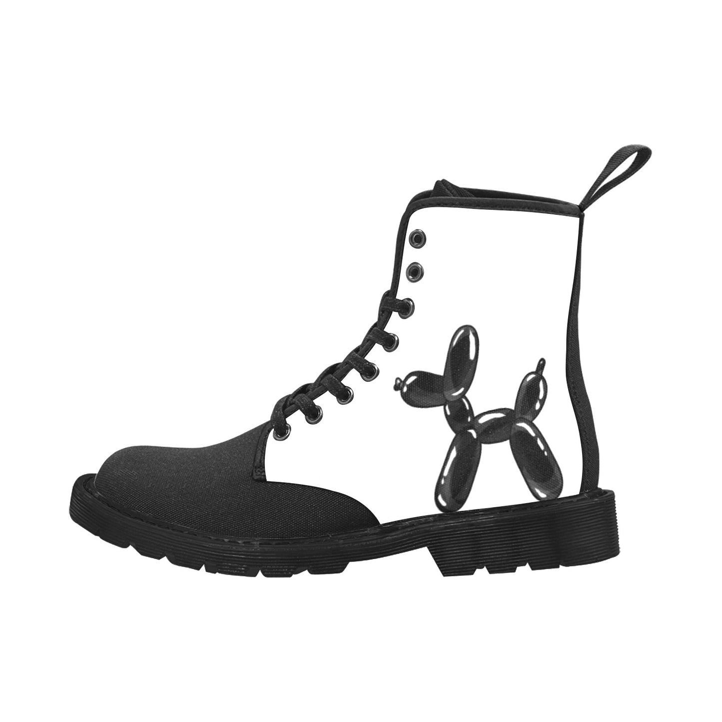 Black and white Combat boots with balloon dogs for Balloon Twisting