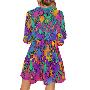 Paint splatter design dress with sleeves