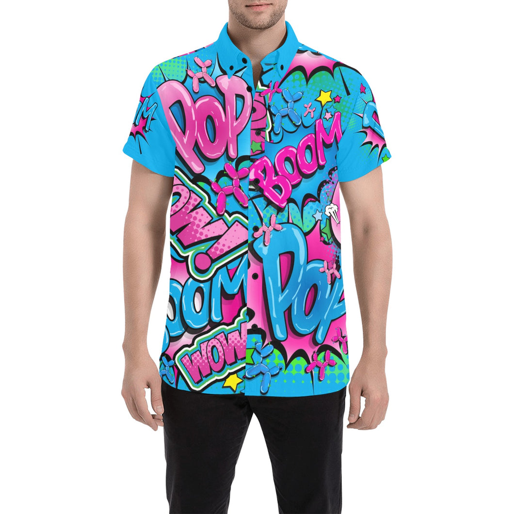Shirt for balloon twisting blue and pink pop art design