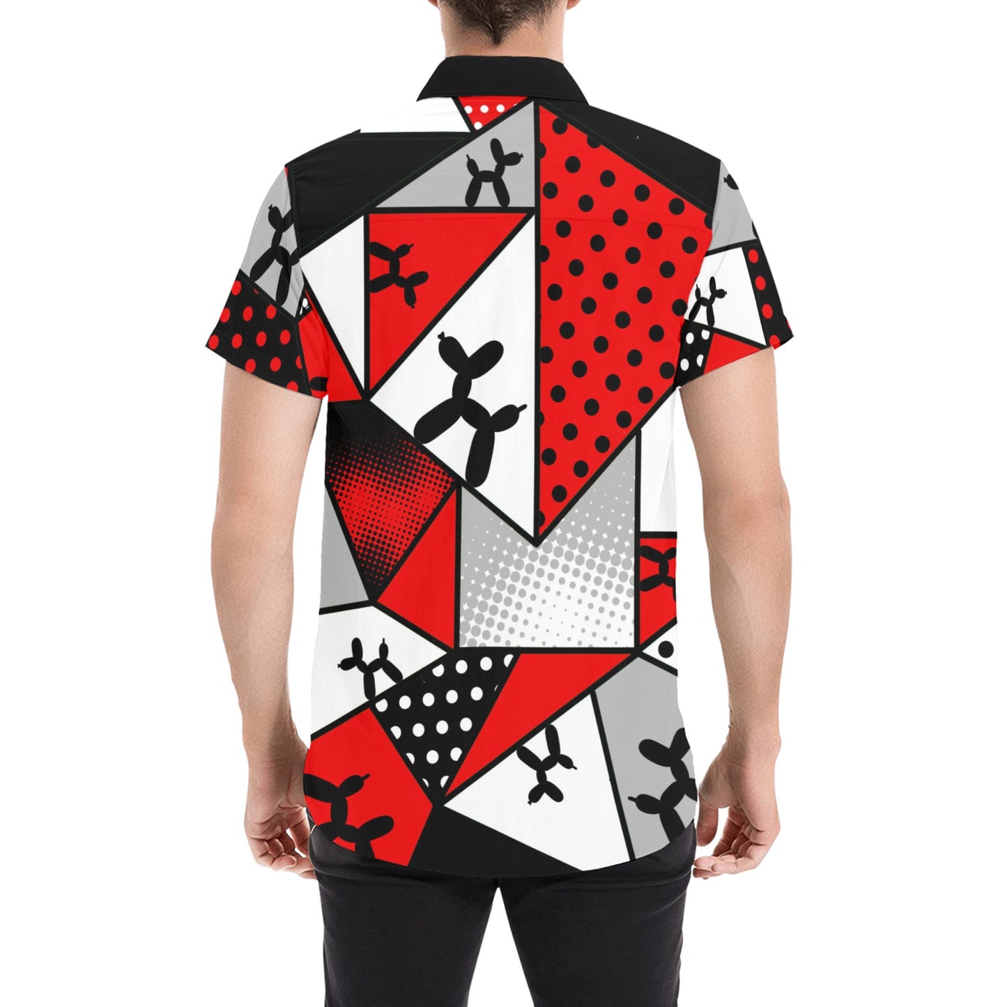 Face Painter shirt with balloon dogs red, black and white
