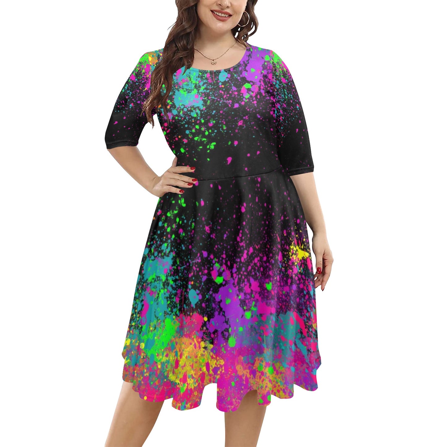 Paint Splatter full circle dress with sleeves