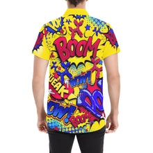 Load image into Gallery viewer, Balloon artist shirt red, yellow and blue comic book theme design