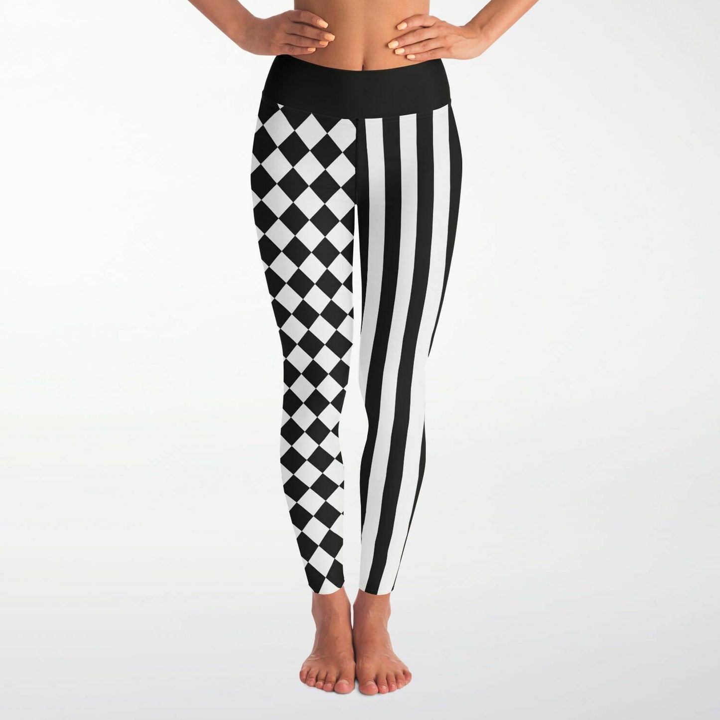 Yoga legging with checkers and stripes for balloon twisters, clowns, face painters and entertainers