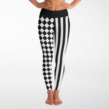 Load image into Gallery viewer, Yoga legging with checkers and stripes for balloon twisters, clowns, face painters and entertainers