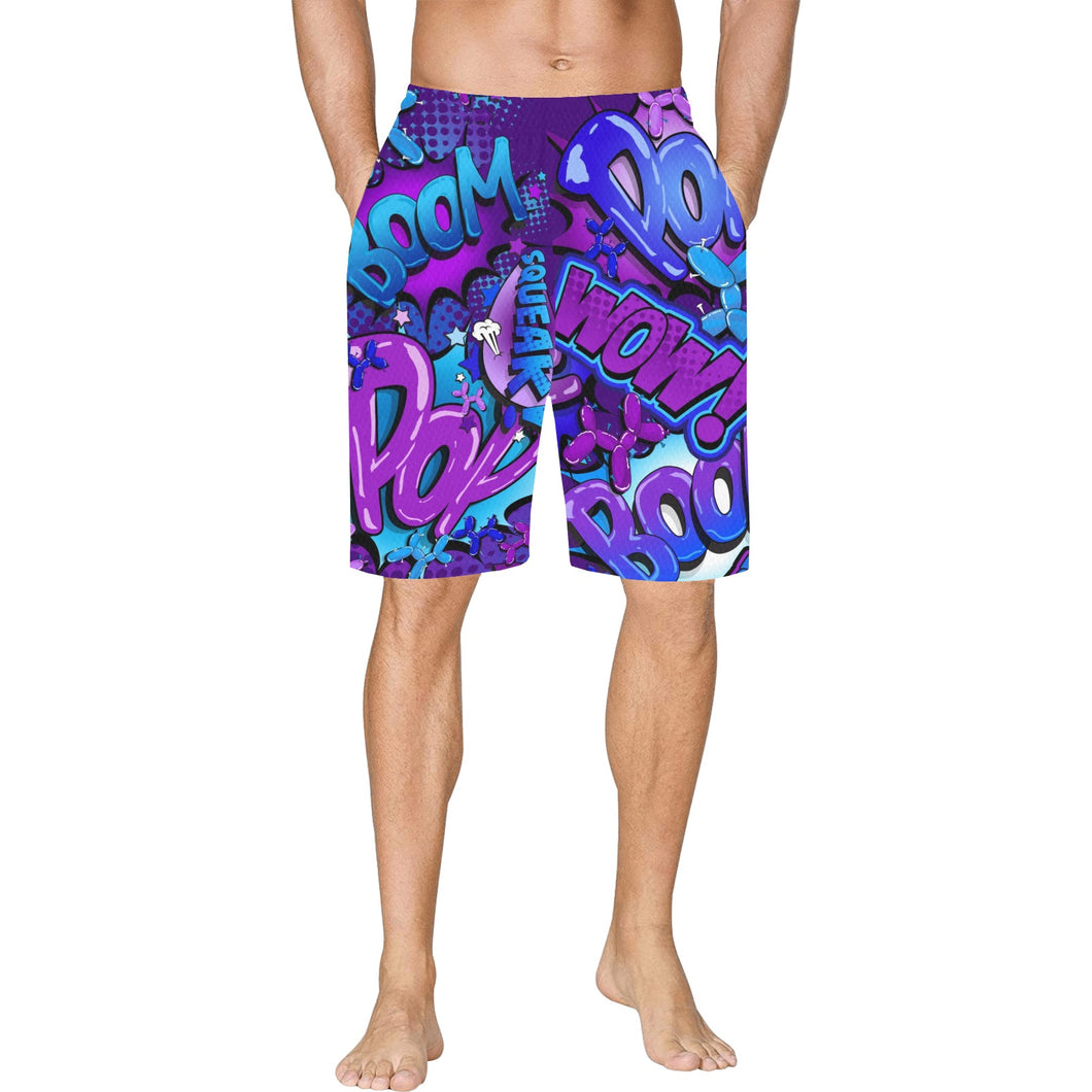 Purple and Blue basketball shorts for balloon twisters and entertainers