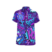 Load image into Gallery viewer, Professional Balloon Twisting Shirt Purple, blue and white pop art design