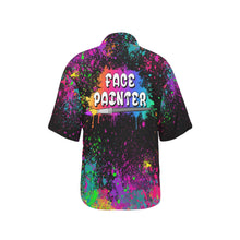Load image into Gallery viewer, Paint Splatter Hawaiian Shirt with Face Painter Text on back