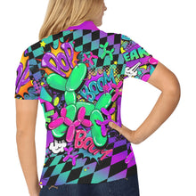 Load image into Gallery viewer, colourful polo shirt for balloon twisters, face painters and entertainers