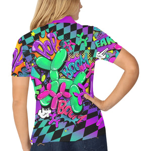 colourful polo shirt for balloon twisters, face painters and entertainers