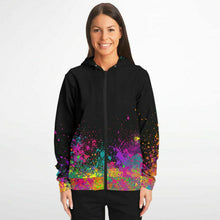 Load image into Gallery viewer, Face Painter on Paint Splatter - Premium Zip Hoodie