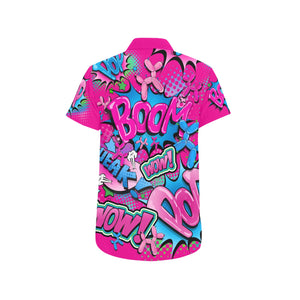 Pink and Blue POP Art design short sleeve shirt for professional balloon twisters 