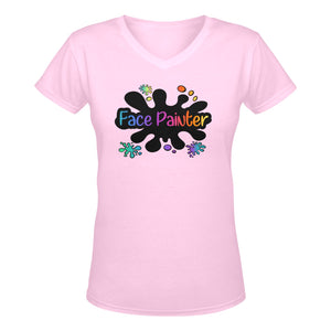Pink Face Painter V-Neck T-Shirt