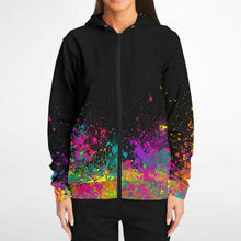 Load image into Gallery viewer, Face Painter on Paint Splatter - Premium Zip Hoodie