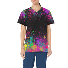 Load image into Gallery viewer, Scrubs top with paint splatter design
