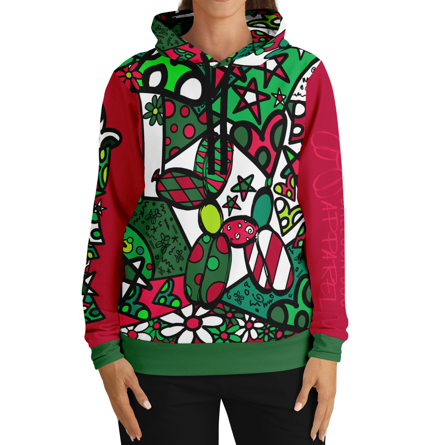 Bright Red and Green Christmas Hoodie - Balloon Dog Fashion