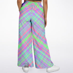 Green and Purple cross pattern design Flared Pants
