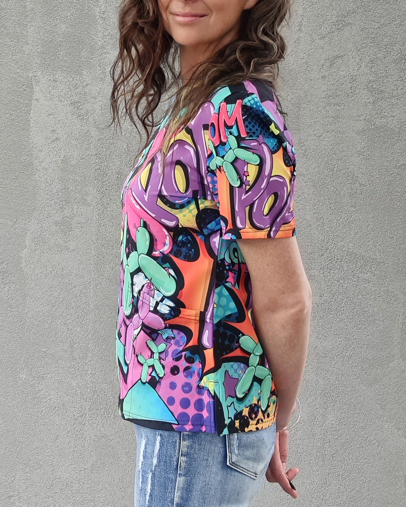 Scrubs top with fun colourful Balloon Dog Design