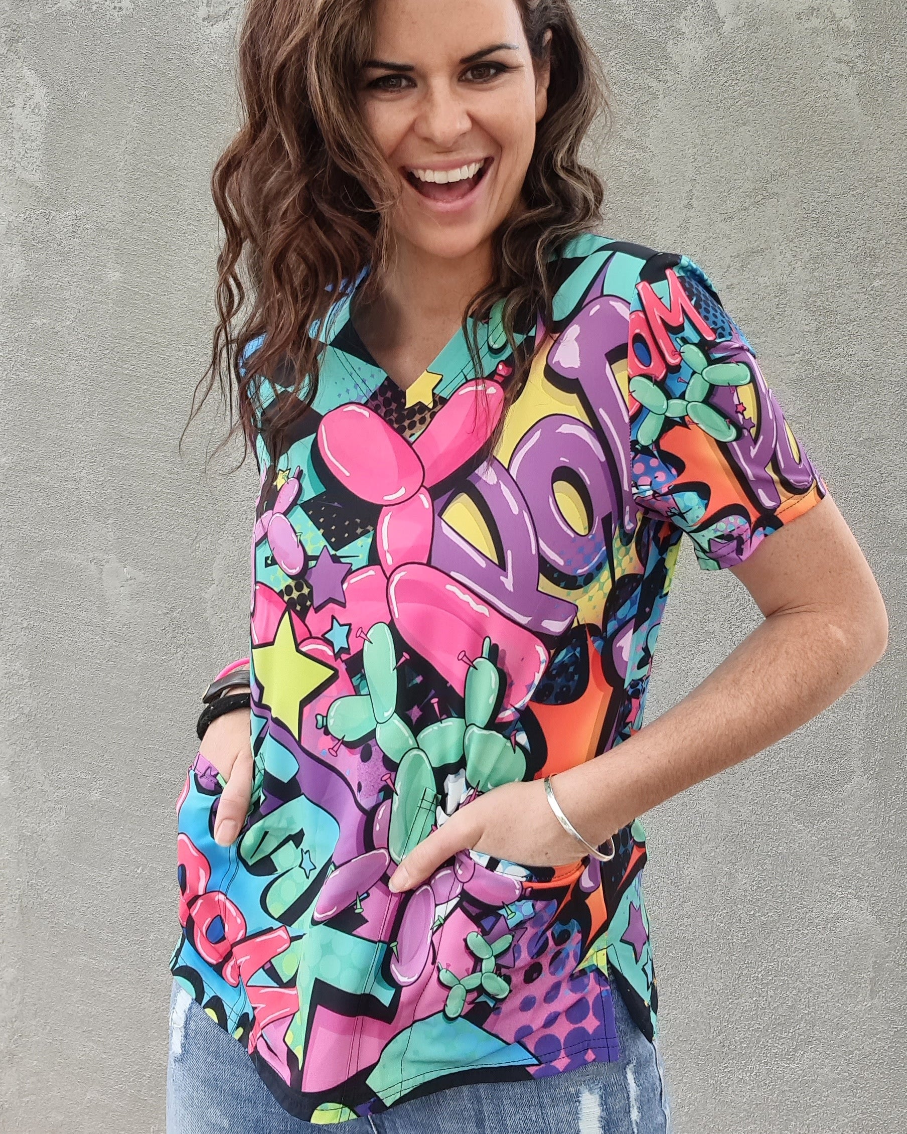 Balloon Twisting Scrubs Top Fun And Colourful